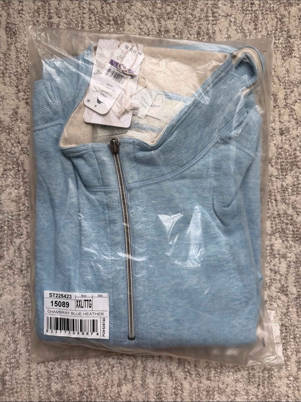Tommy Bahama Chambray Blue Heather Zip-Front Men’s Sweater XXL